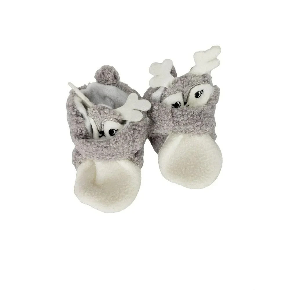 Gray and White Girls Deer Slippers‎